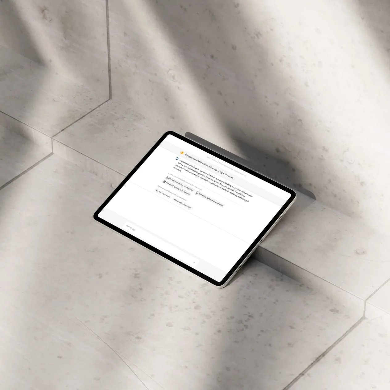 A sourced answer on a tablet, with links out to the article, video, and audio versions of the source material